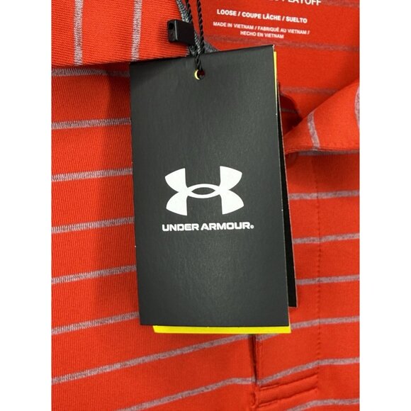 NWT Under Armour Men's Small Playoff Polo Tour Stripe Red Golf Shirt UPF‎ 40 - Picture 6 of 14
